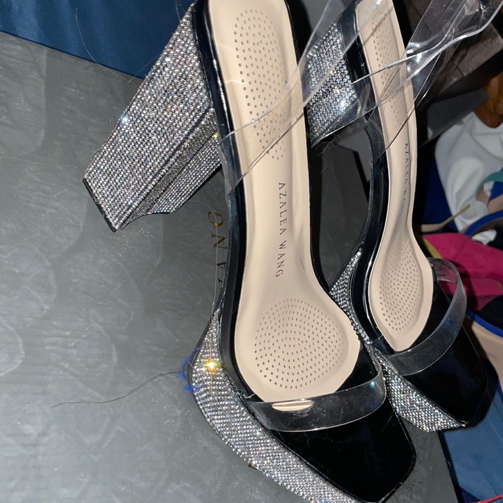Black diamond platform heels clear straps